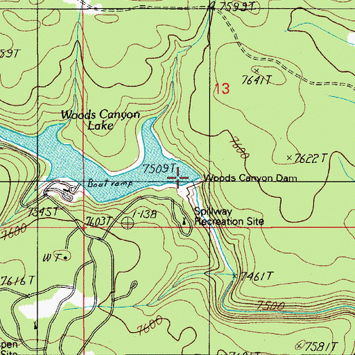 Topographic Map of Woods Canyon Lake Recreation Area, AZ