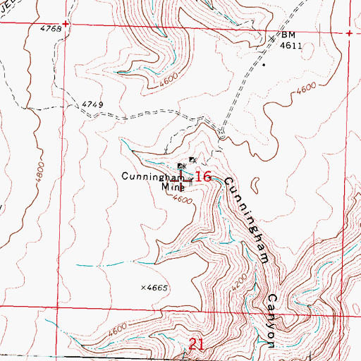 Topographic Map of Cunningham Mine, AZ
