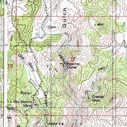 Topographic Map of Apache Dams, AZ