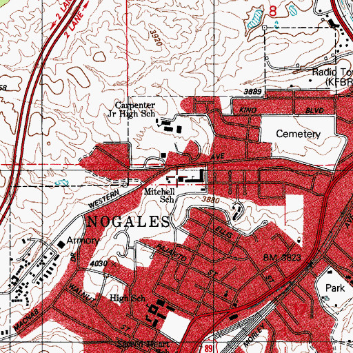 Topographic Map of A J Mitchell Elementary School, AZ