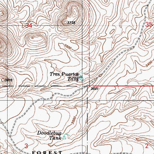 Topographic Map of Tres Puertas Tank, AZ