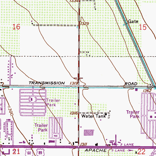 Topographic Map of Greenfield Estates, AZ
