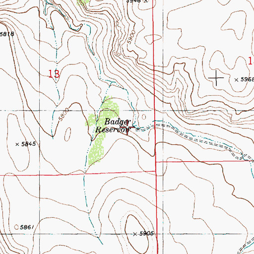 Topographic Map of Badger Reservoir, ID