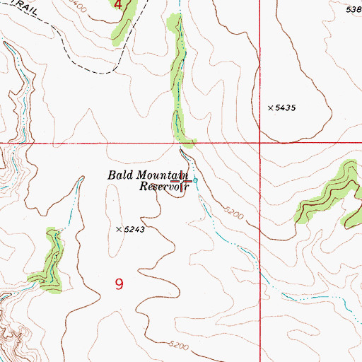 Topographic Map of Bald Mountain Reservoir, ID