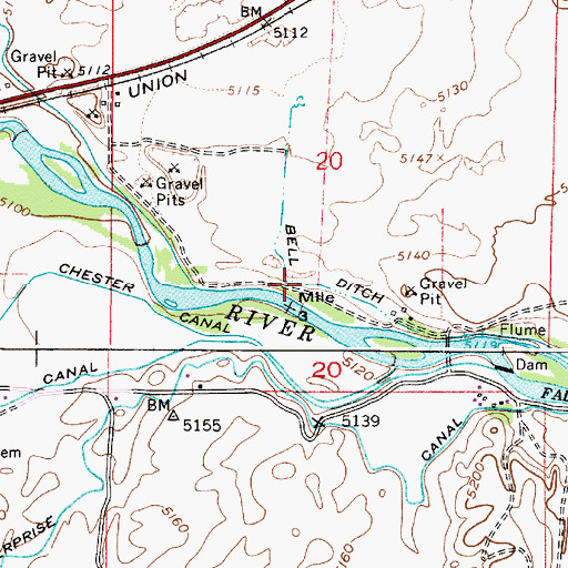 Topographic Map of Bell Ditch, ID