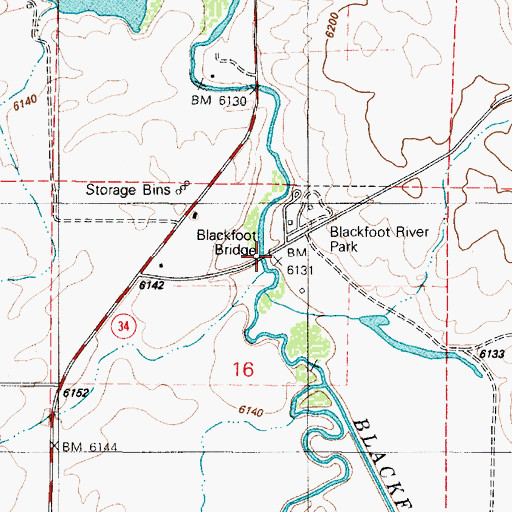 Topographic Map of Blackfoot Bridge, ID