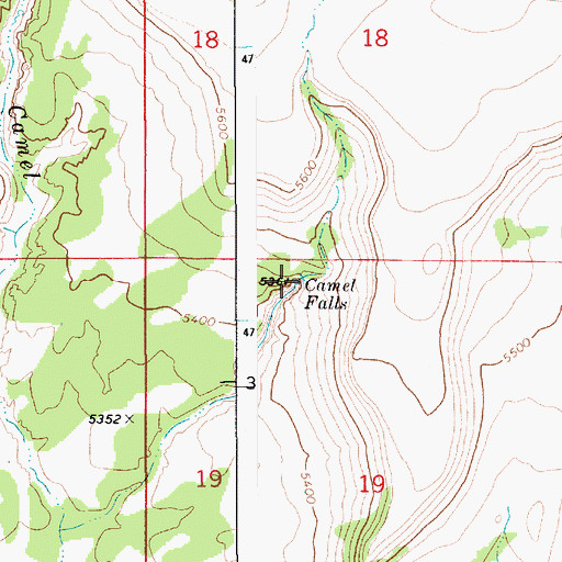 Topographic Map of Camel Falls, ID