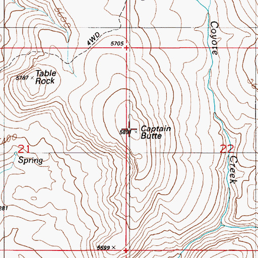 Topographic Map of Captain Butte, ID