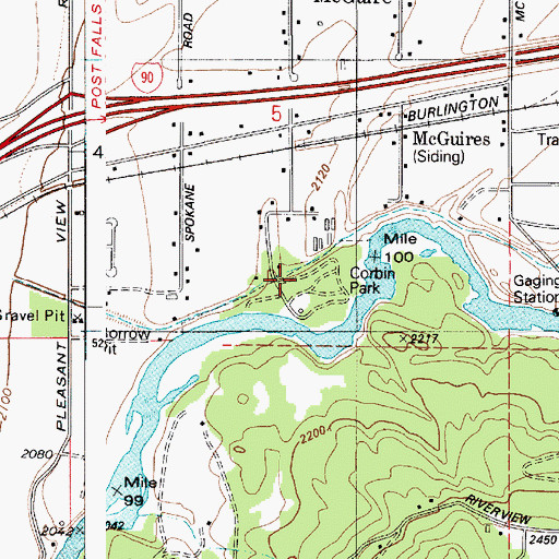 Topographic Map of Corbin Park, ID