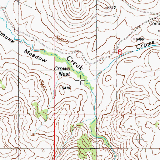 Topographic Map of Crows Nest Creek, ID