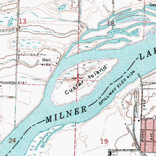 Topographic Map of Custer Island, ID