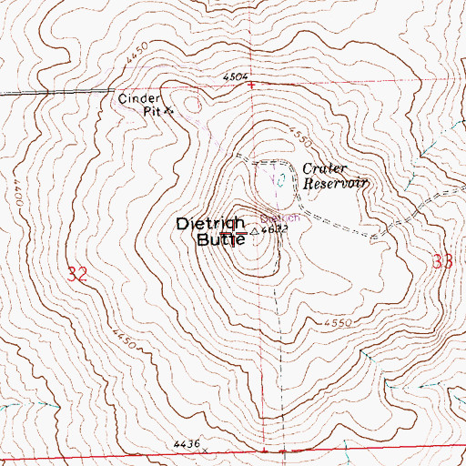 Topographic Map of Dietrich Butte, ID