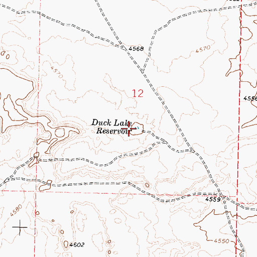 Topographic Map of Duck Lake Reservoir, ID