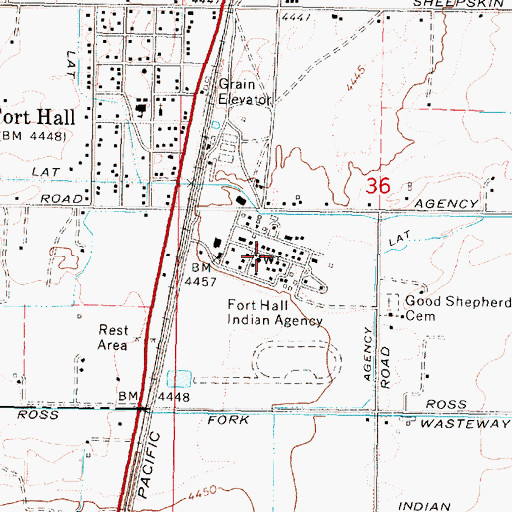 Topographic Map of Fort Hall Indian Agency, ID