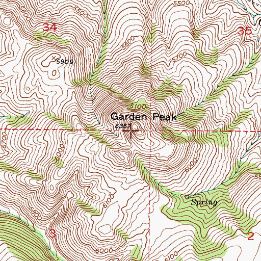 Topographic Map of Garden Peak, ID