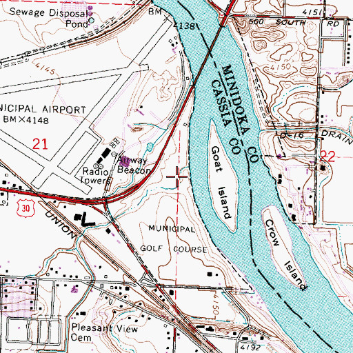 Topographic Map of Goat Island, ID