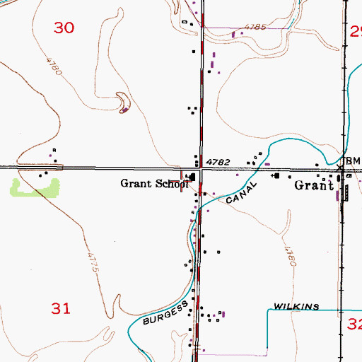 Topographic Map of Grant School, ID