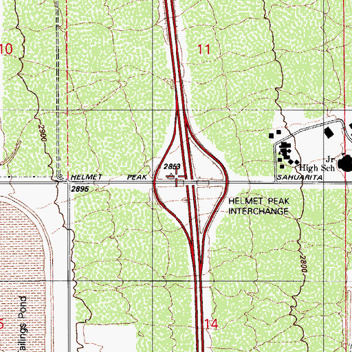 Topographic Map of Helmet Peak Interchange, AZ