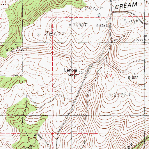Topographic Map of Lenora Cemetery, ID