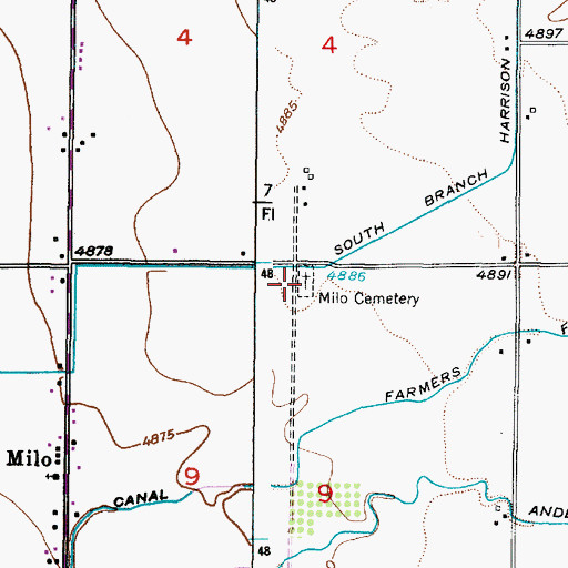 Topographic Map of Milo Cemetery, ID