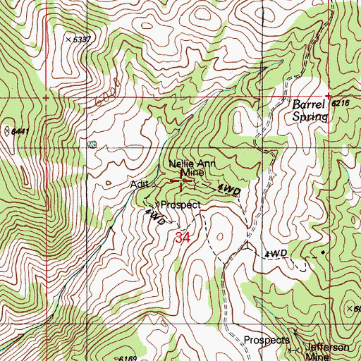 Topographic Map of Nellie Ann Mine, ID