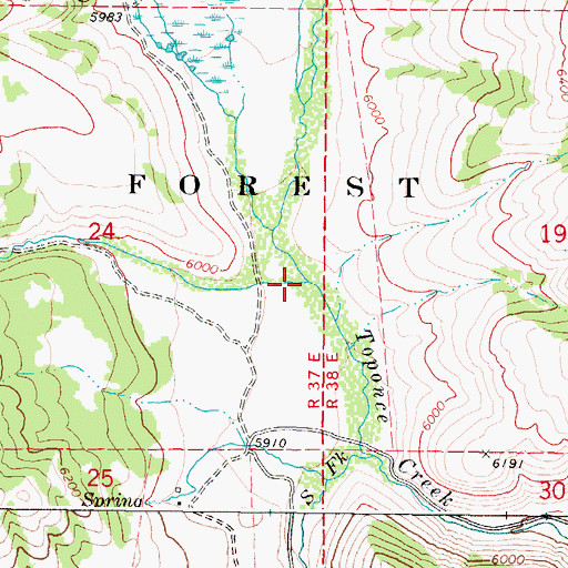 Topographic Map of North Fork Toponce Creek, ID