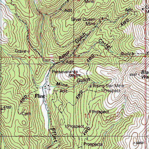 Topographic Map of Perseverance Mine, ID