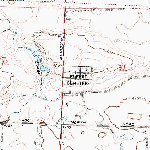 Topographic Map of Rupert Cemetery, ID