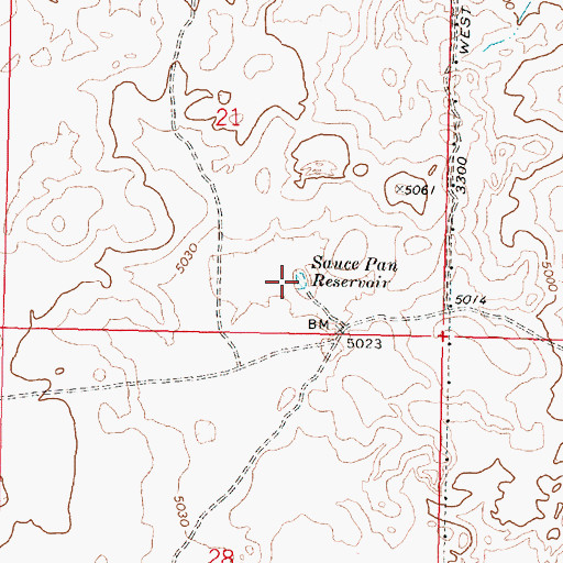 Topographic Map of Sauce Pan Reservoir, ID