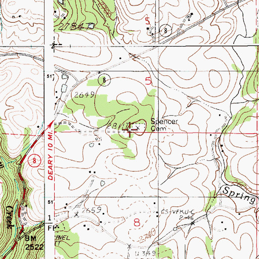 Topographic Map of Spencer Cemetery, ID