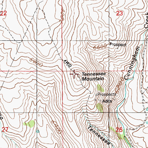Topographic Map of Tennessee Mountain, ID