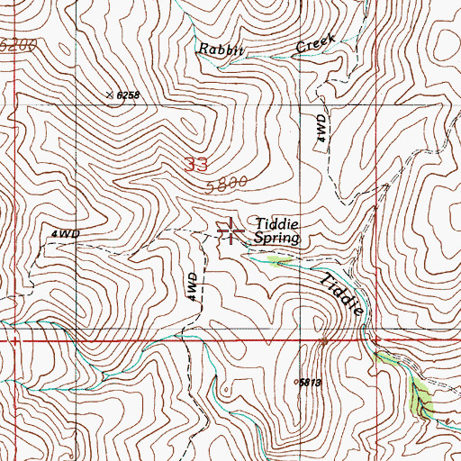 Topographic Map of Tiddie Spring, ID