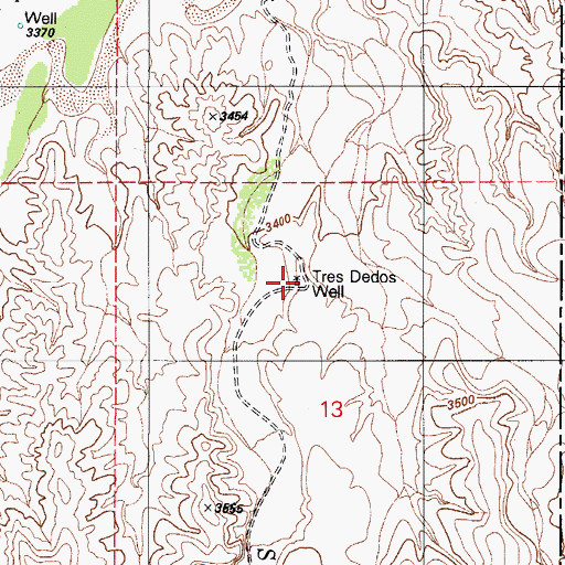 Topographic Map of Tres Dedos Well, AZ