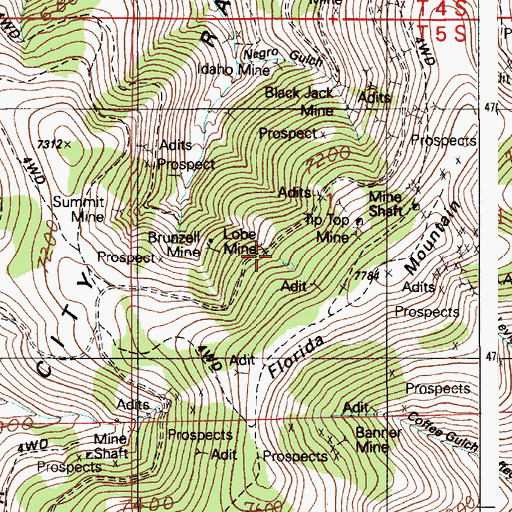 Topographic Map of Lobe Mine, ID