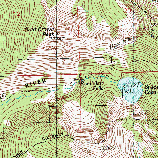 Topographic Map of Rambiker Falls, ID