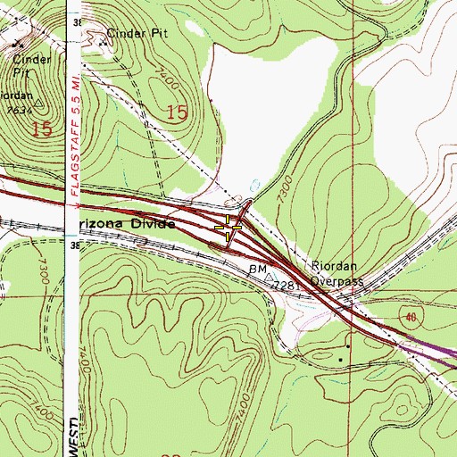 Topographic Map of A One Mountain Interchange, AZ