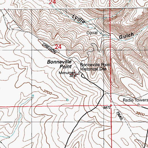 Topographic Map of Bonneville Point Historical Site, ID