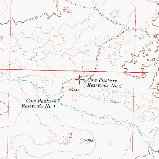 Topographic Map of Cow Pasture Reservoir Number 2, ID