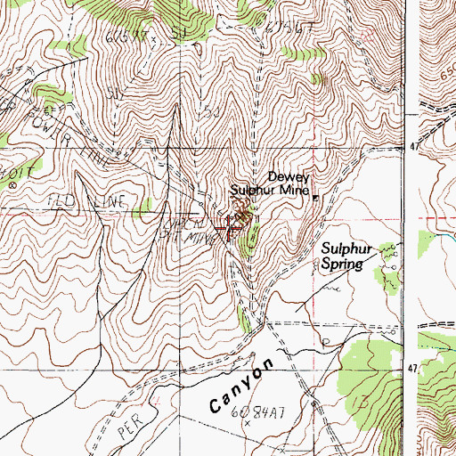 Topographic Map of Dewey Sulphur Mine, ID
