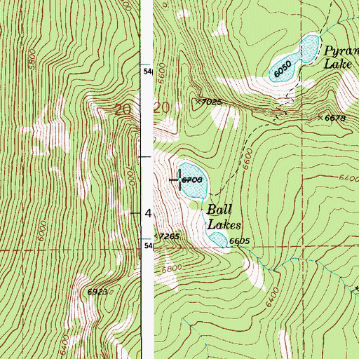 Topographic Map of Ball Lakes, ID