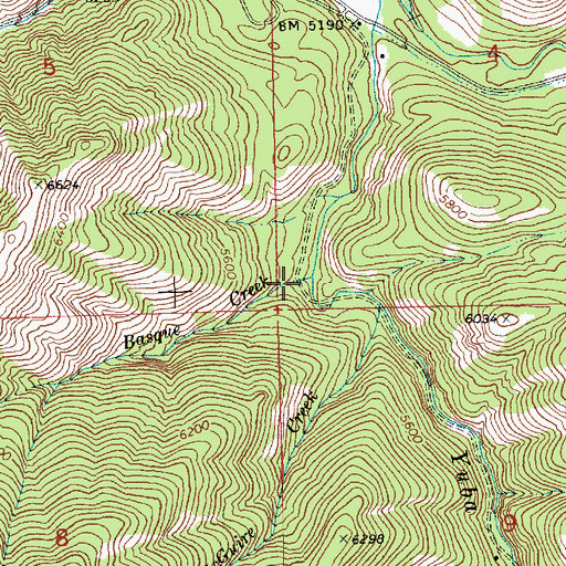 Topographic Map of Basque Creek, ID