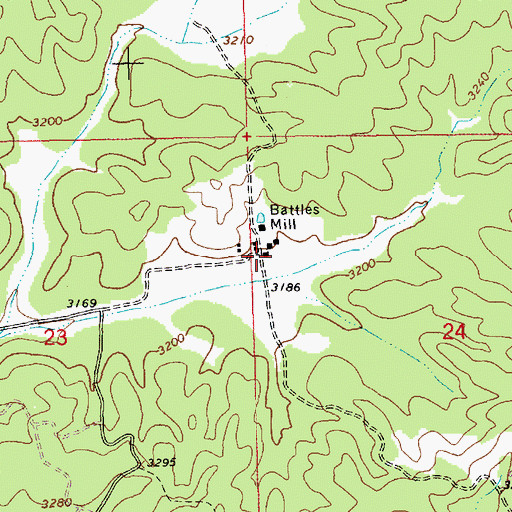 Topographic Map of Battles Mill, ID