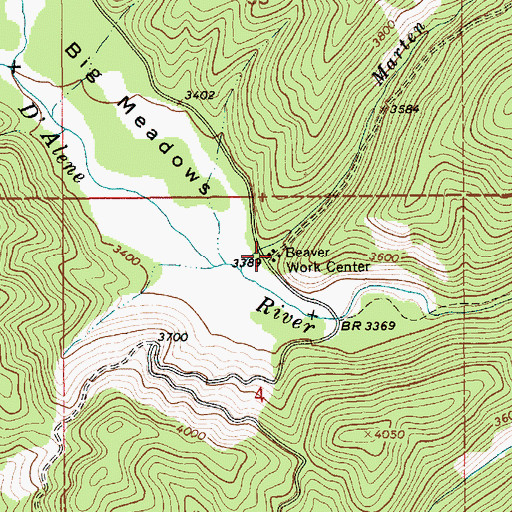 Topographic Map of Beaver Work Center, ID