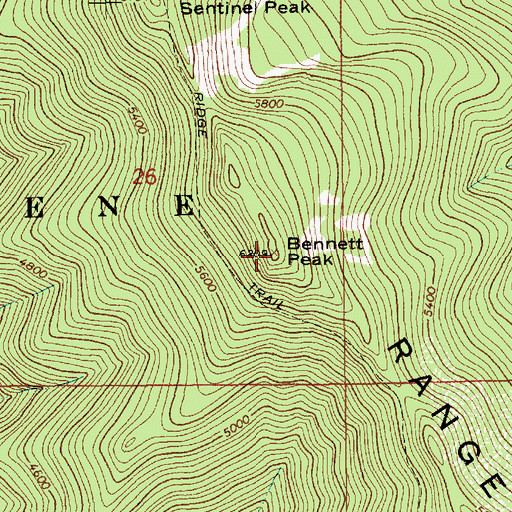 Topographic Map of Bennett Peak, ID