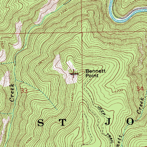 Topographic Map of Bennett Point, ID