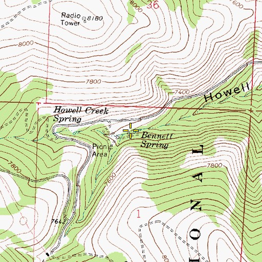 Topographic Map of Bennett Spring, ID