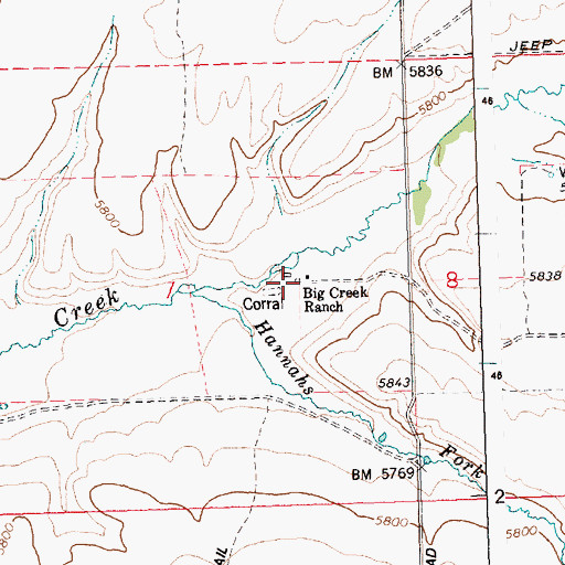 Topographic Map of Big Creek Ranch, ID