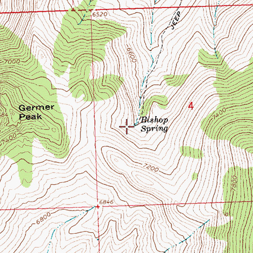 Topographic Map of Bishop Spring, ID