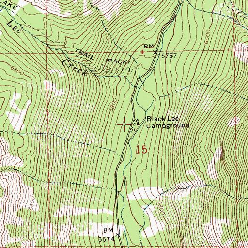 Topographic Map of Black Lee Campground, ID
