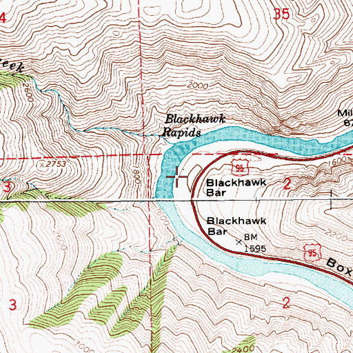 Topographic Map of Blackhawk Bar, ID